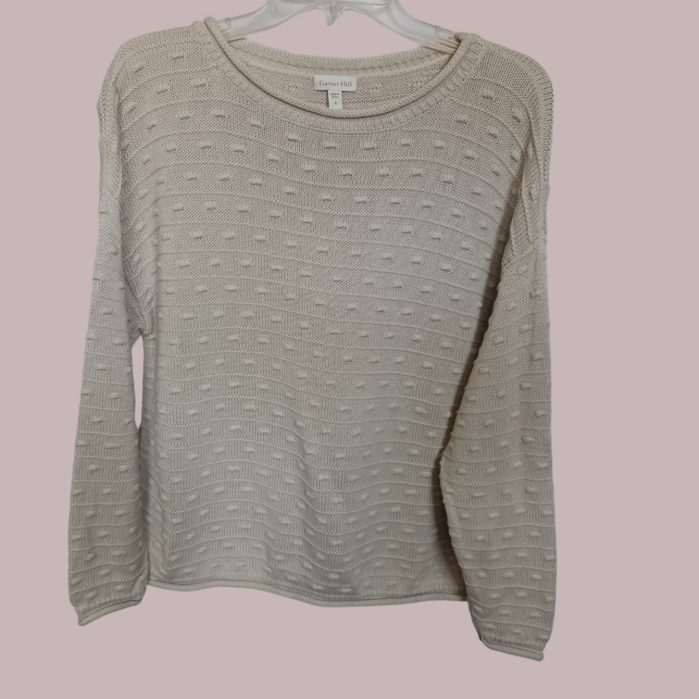Garnet Hill bobble-stitch pullover detailed knitting sweater size Small